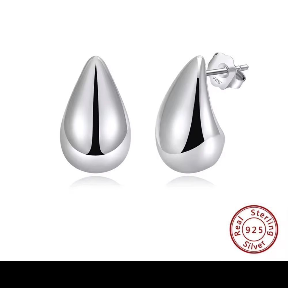ENA 925 C Shaped Sterling Silver Water Drop Stud Earrings
